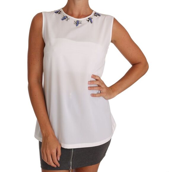 Dolce & Gabbana Dolce Gabbana Sleeveless Embellished Top Women White Tops & - Picture 1 of 5